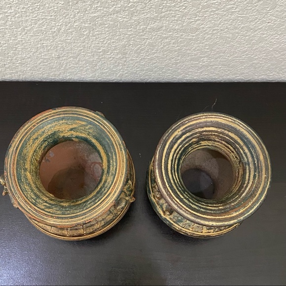 Pair of Vintage Asian Pottery Elephant Details 4.25” Vase - Picture 7 of 12